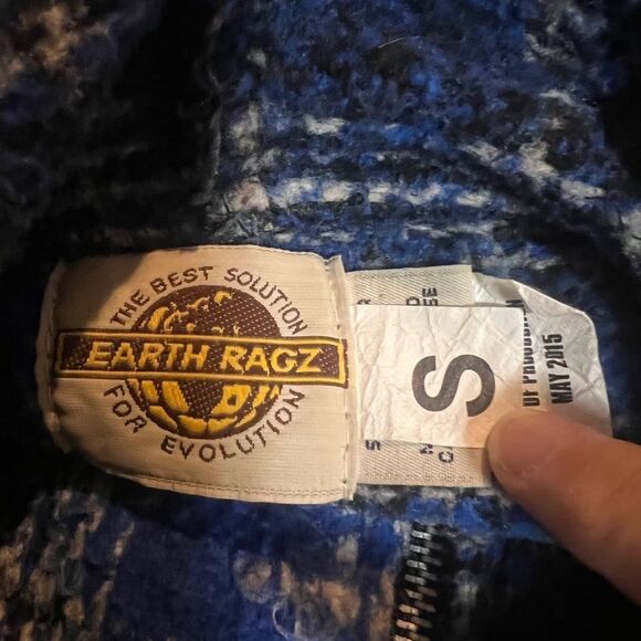 Earth Ragz Women's Blue & Black Plaid Cropped Jacket Hooded Small EUC - Picture 5 of 7